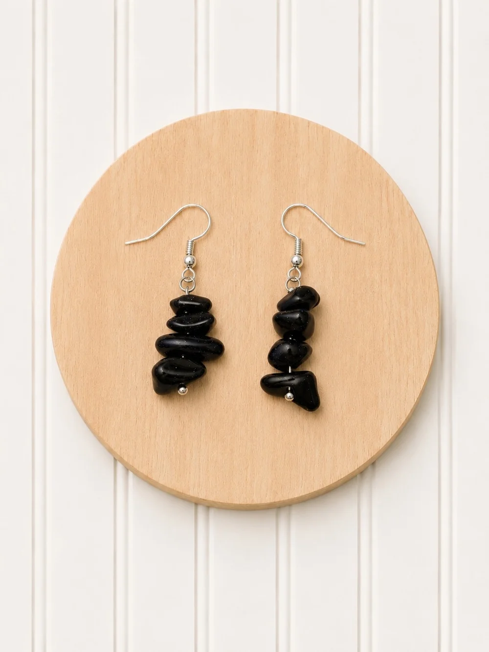 Black Natural Semi Precious Gemstone Blue Stone Black Chip Drop Starkly Earrings